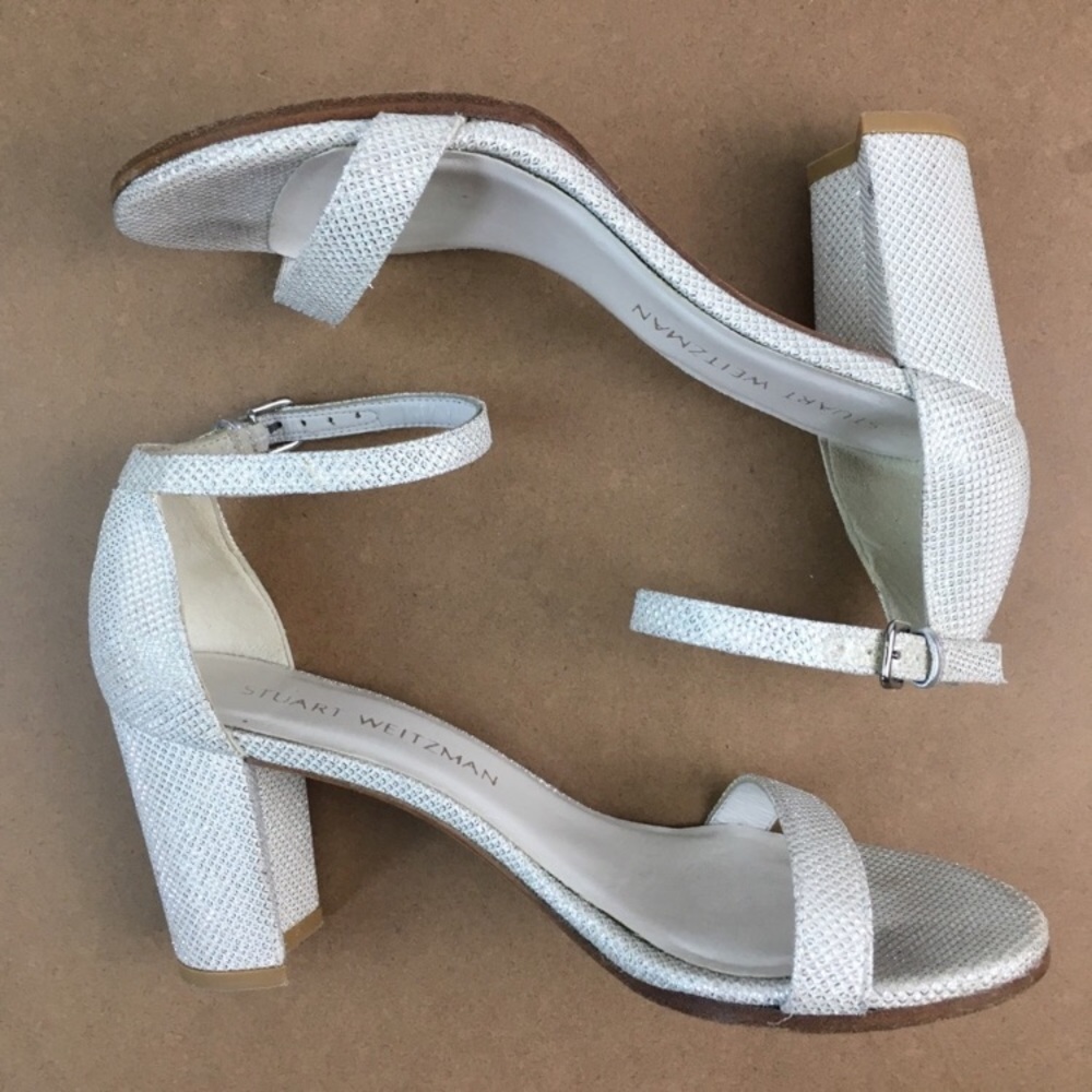 STUART WEITZMAN NEARLYNUDE ARGENTO SILVER LAME 6.5